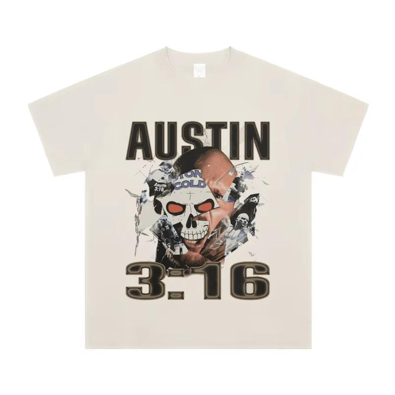 Summer Men New Stone Cold Steve Austin WWE Tshirts Wrestling Pure Cotton Vintage Short Sleeve T-shirt High Quality Luxury Brand