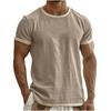 Men's Colorblock Cotton Linen Short Sleeve T-Shirt Lightweight Breathable Round Neck Casual Vacation Top