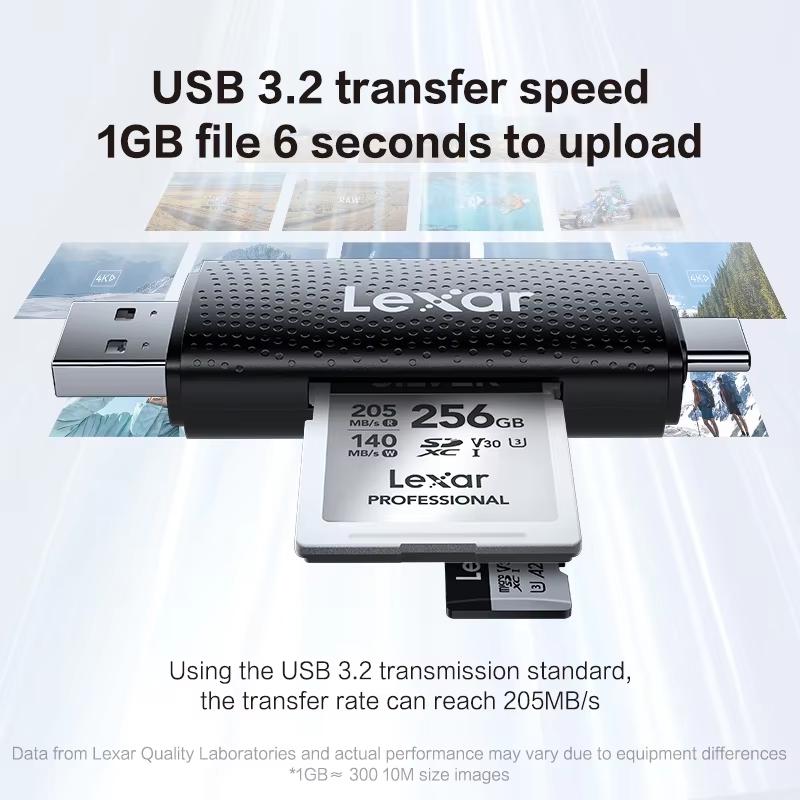 Lexar Card Reader Dual-Slot USB-A USB-C Type-C Reader Up To 205Mb/s 2-in-1 Card Reader SD Card Reader and Micro SD Card Reader for Computer and Phone
