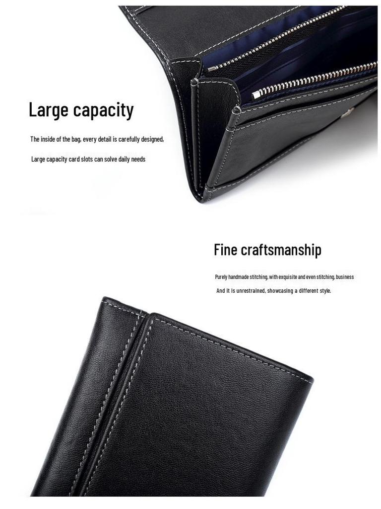 New Arrival: Men's Long Genuine Leather Wallet – Multi-Card, Korean Style, Zippered Cowhide Handbag for Business & Youth.
