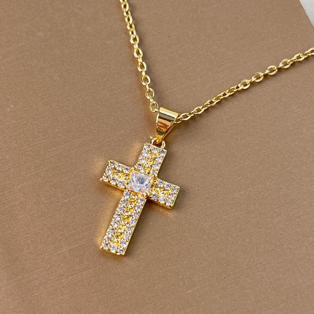 Square Cross Shape Necklace Niche Design Sense Diamond
