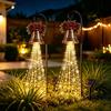 Christmas Ornament Garden Accents Solar Powered Light, Outdoor Metal Stake Snowman Bell Pendant Lamps Star Snowflake Waterfall String Lamp,
