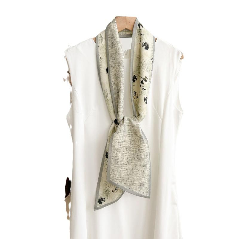 New double-sided heterochrome silk wool scarf women's high-end long silk hair scarf fashion atmosphere streamer