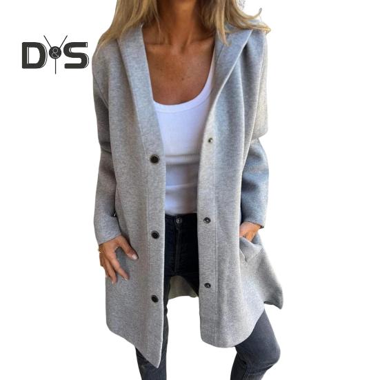 

Осень-зима Женское пальто с капюшоном на пуговицах Однотонное толстое карманное свободное пальто средней длины для активного отдыха на природе Путешествия Шопинг Свидания Пальто XL серый