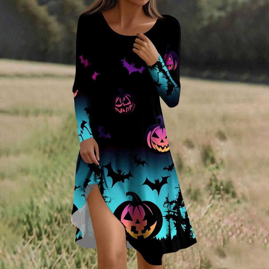 Long  Sleeve Dress For Women Casual Loose Fit Print Dress With Pockets