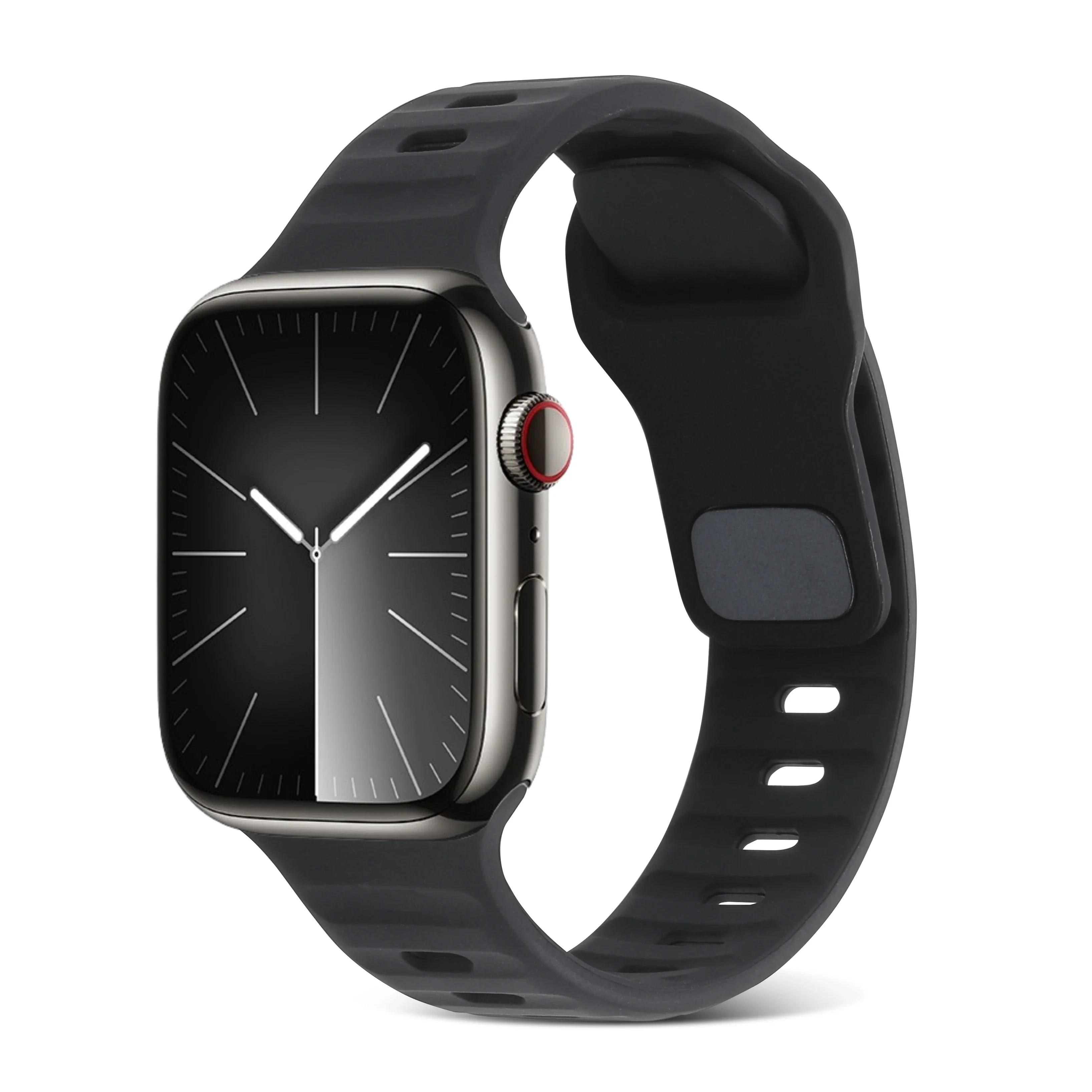 

Soft Silicone Strap For Apple Watch Ultra 3/2 Band 49mm Serise 9 8 7 45mm 41mm Sport Bracelet Wristband iWatch 11 10 46mm 42mm S11-10 42mm 40 41mm чёрный