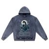 DTG print Knitted Denim Zip-Up Hoodie Japan Samurai Brother Print Zipper Hoodies  
