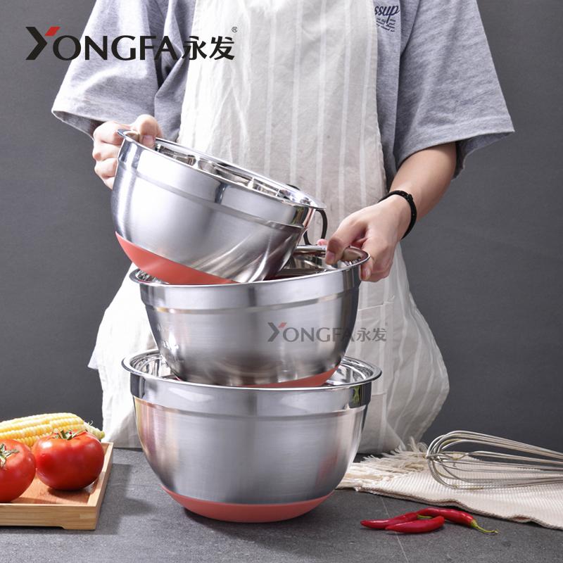 E-co Friendly Multipurpose Stainless Steel Mixing Bowls With Lids and Silicone Bottom Salad Bowl Metal Mixing Bowl for Kitchen