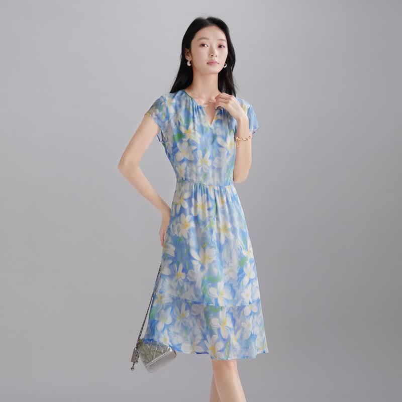 SOFSIL 2026 Summer French Elegant Floral Silk A-line Midi Dress XL