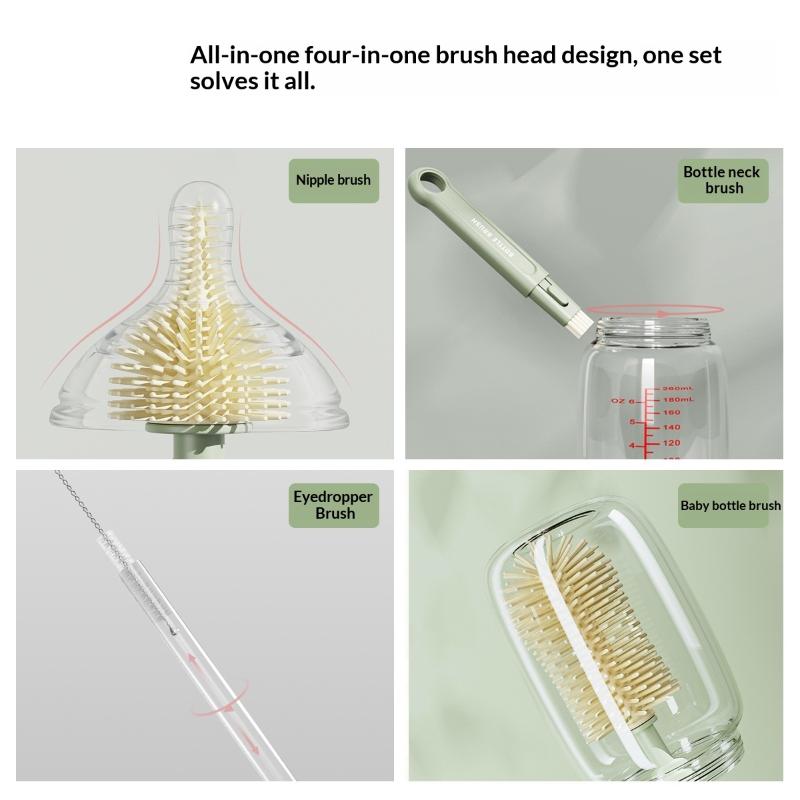 3Pcs/Set Portable 360° Rotatable Milk Bottle Brush Set Handheld Silicone Cup Clean Tool Long Handle Pacifier Cleaning Brush