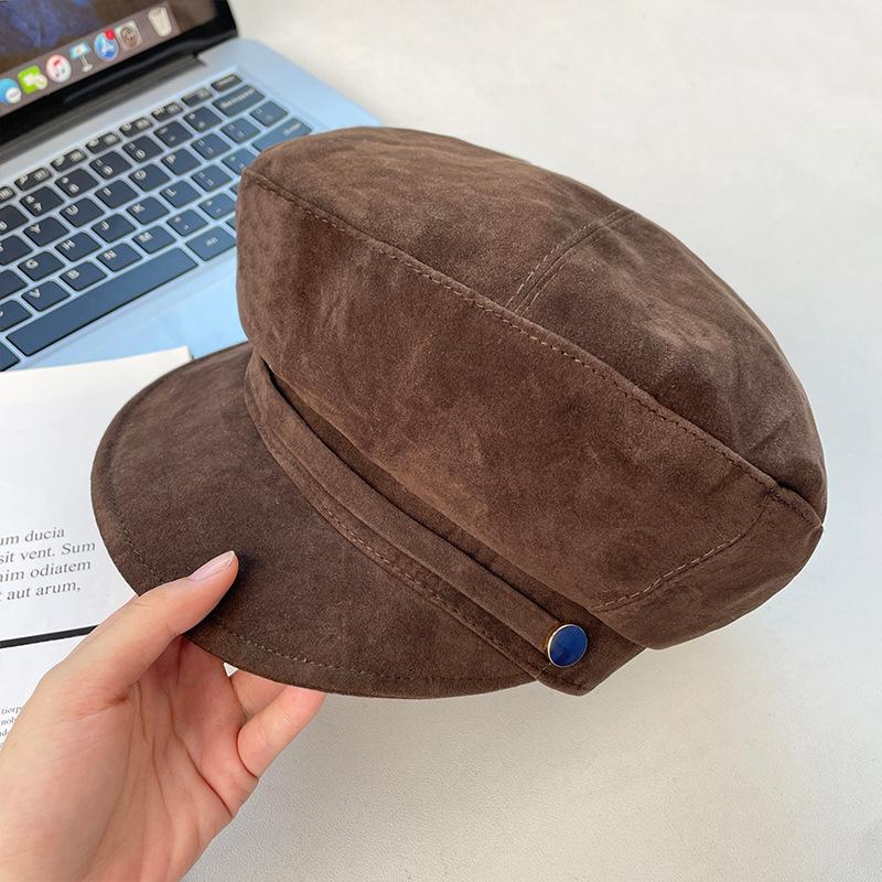 

Корейская ретро восьмиугольная шляпа из британской замши для женщин на осень и зиму, подходящая ко всему, подчеркивающая лицо, берет, кепка-утка, кепка газетчика One Size