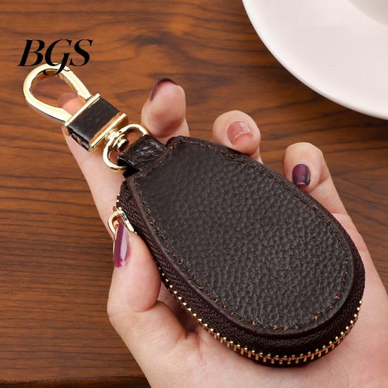 Remote Key Case Faux Leather Car with Hanging Buckle Keyring Chain Portable Holder Fob Zipper Bag Protector Pouch Wallet