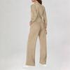 Women's Fashionable Casual Long-Sleeved -Color Sweatshirt And Wide-Leg Pants Two-Piece Set