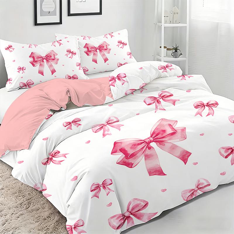 3Pc Pink And Delicate Bowknot Duvet Cover Set (Duvet Cover*1+Pillowcase*2,Without Core) Suitable For Gift Giving