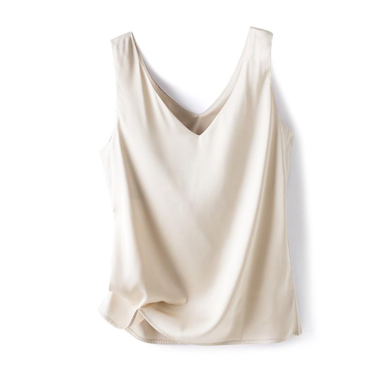 WTEMPO Women V-neck Sleeveless Blouses Elegant Silk Satin Vests Female Summer 2023 Casual Loose Tanks & Camis Solid Green Tops