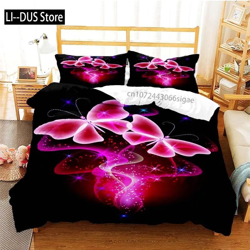 Colourful Butterfly Duvet Cover Bedding Set Comforter Cover with Pillowcases for Girls Gift Single Double Queen 3Pcs Full Size