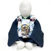 Kyoto Kimono Yuzen Kimono Set for First Meal, First Festival, Children's Day, Boys, Baby Kimono Ensemble (Black X Navy Blue (Kabuto) Pattern)