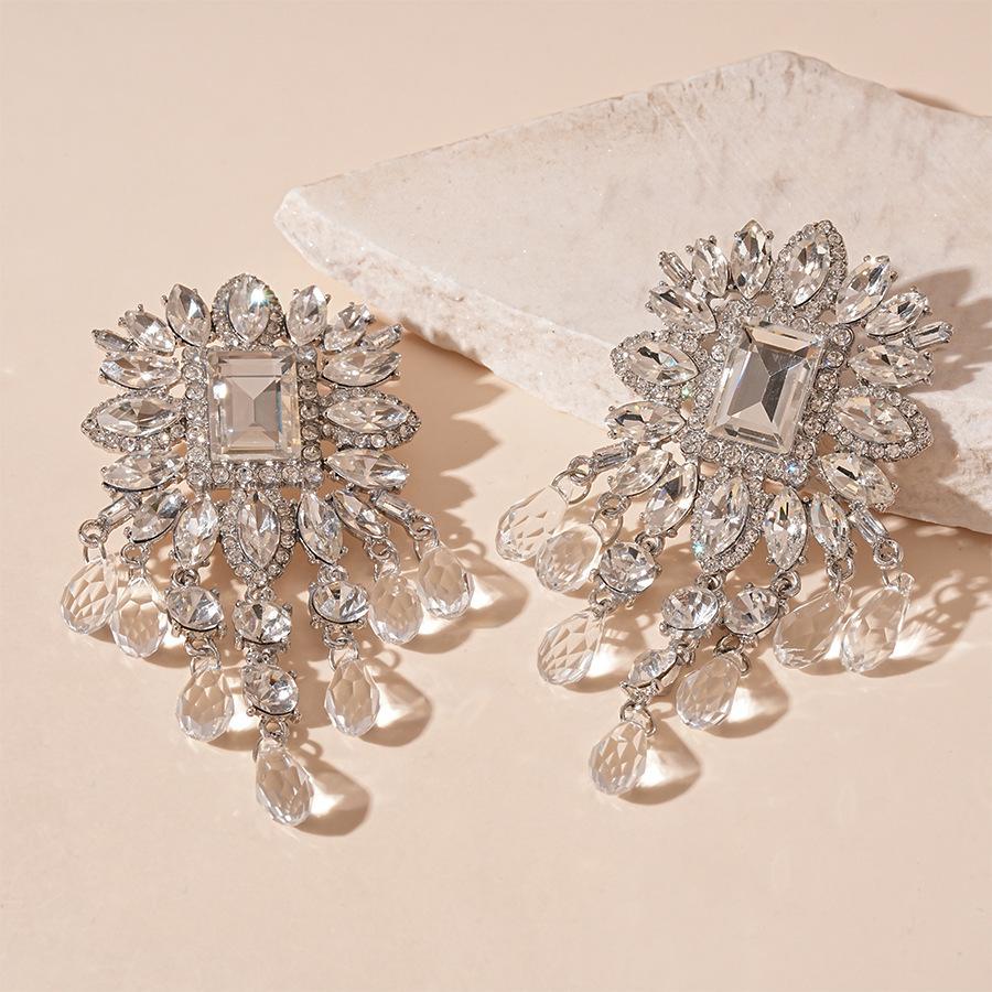 European and American diamond-set metal wind splicing flower earrings light luxury high-end earrings fashionable versatile personalized earrings