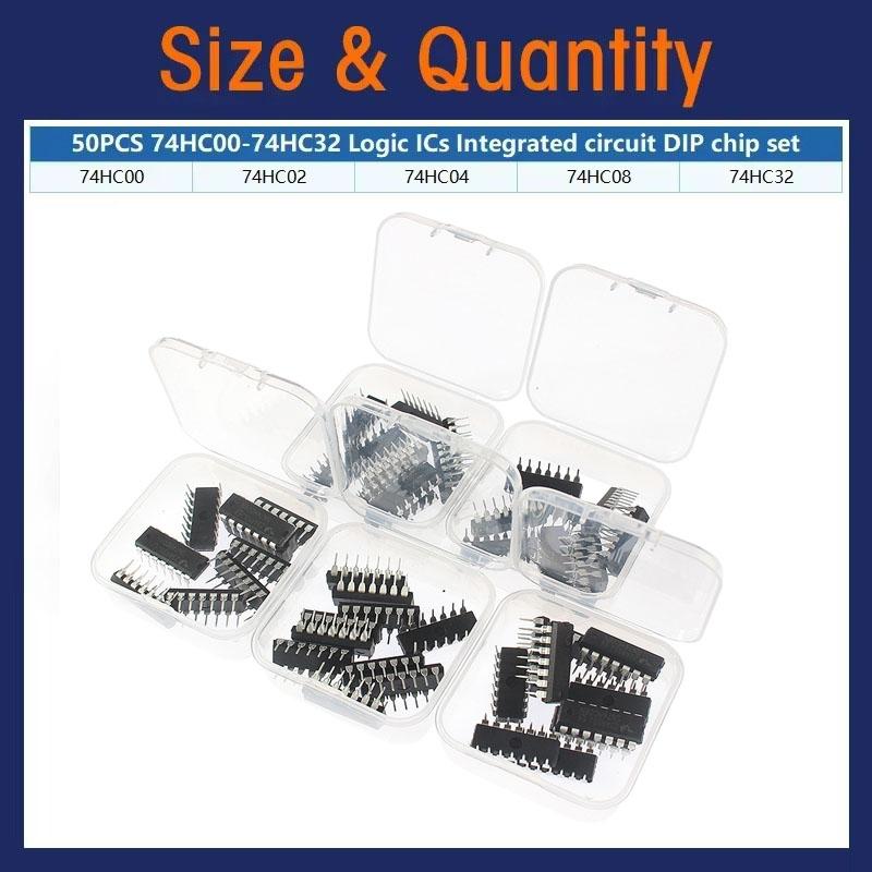 50pcs/box Logic IC Kit 74HC00 74HC02 74HC04 74HC08 74HC32 74LS00 74LS02 74LS04 74LS08 74LS32 DIP-14 74HC / 74LS Series Ic Kits