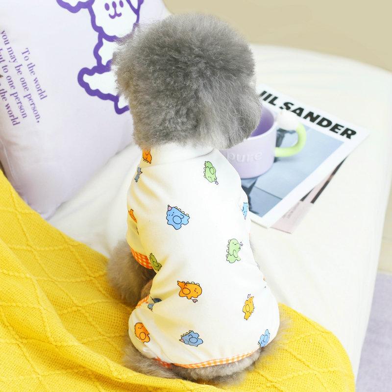 2023 New Dog Clothes Spring and Summer Simple Cute Pet Dog Clothing Orange Dinosaur Home Clothes