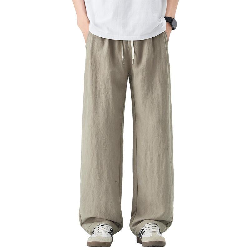 Lyocell Tencel Drop Linen Pants Men's Summer Thin Teen Loose Sports Casual Straight Pants Tide