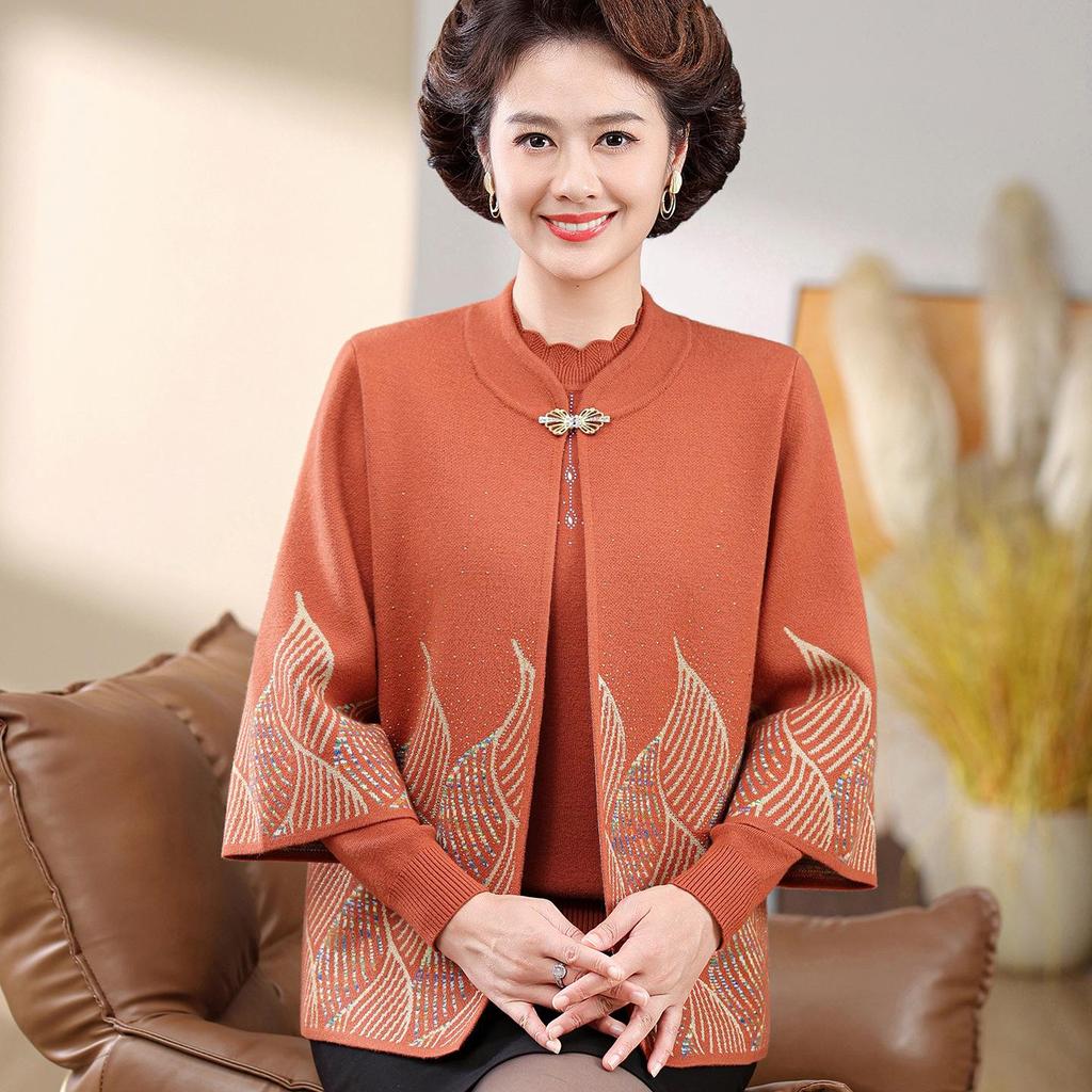 Autumn/Winter Knit Cardigan & Sweater Coat Set for Middle-Aged Women - Ideal for Mother-in-Law Wedding Banquet