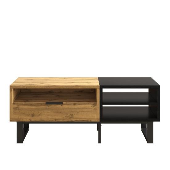 Living Room Table Coffee Table with Color Block Patio Structure Compartments And Drawers Metal Legs Tea