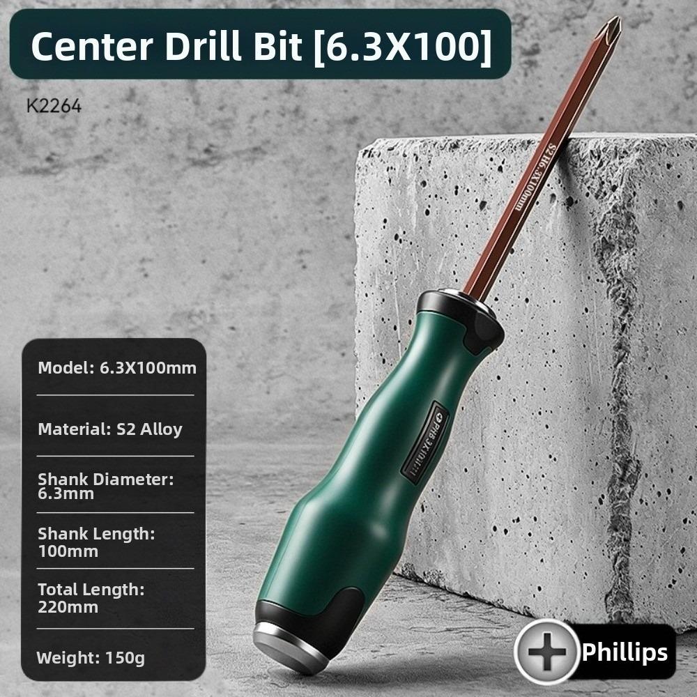 S2 Alloy Steel Screwdriver Through-core Design Impactable Phillips Driver Strong Magnetic High Hardness Impact Screwdriver