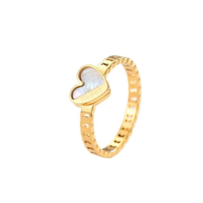 Titanium Steel White Shell Love Ring Korean Version Couple Ring Ins Sense Ring Women's Trendy Jewelry