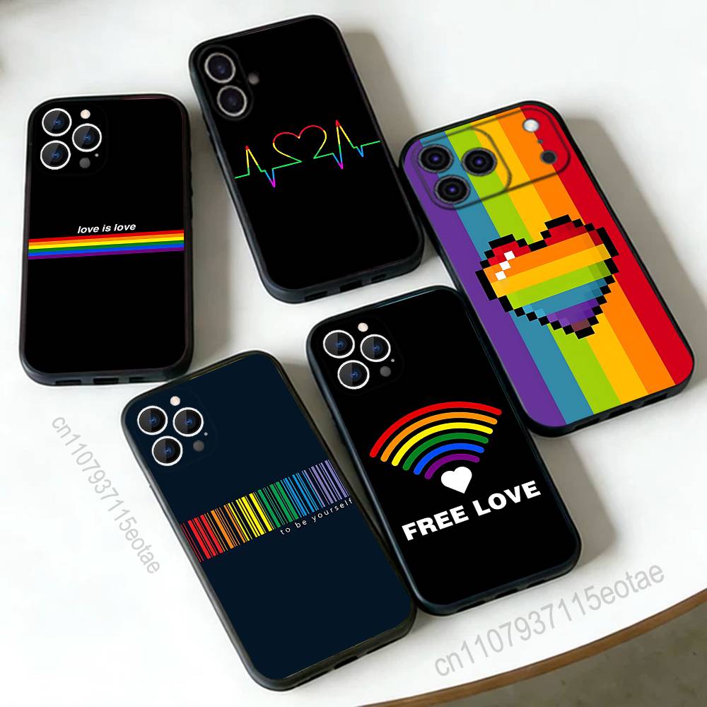 Love Is Love LGBT Homosexual Black Soft Case For iPhone 17 13 14 15 11 16 12 Pro Max Pro Max Plus E Air Mini Phone Cover Shell