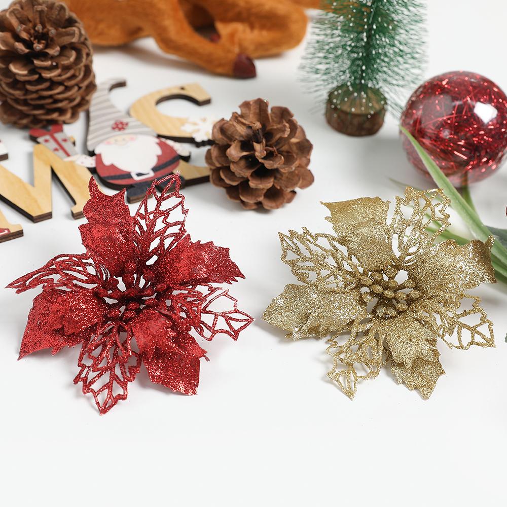 5/10Pcs Glitter Christmas Decorations Artifical Flowers Xmas Tree Garland Fake Flowers for Home Decor Navidad New Year Accessory
