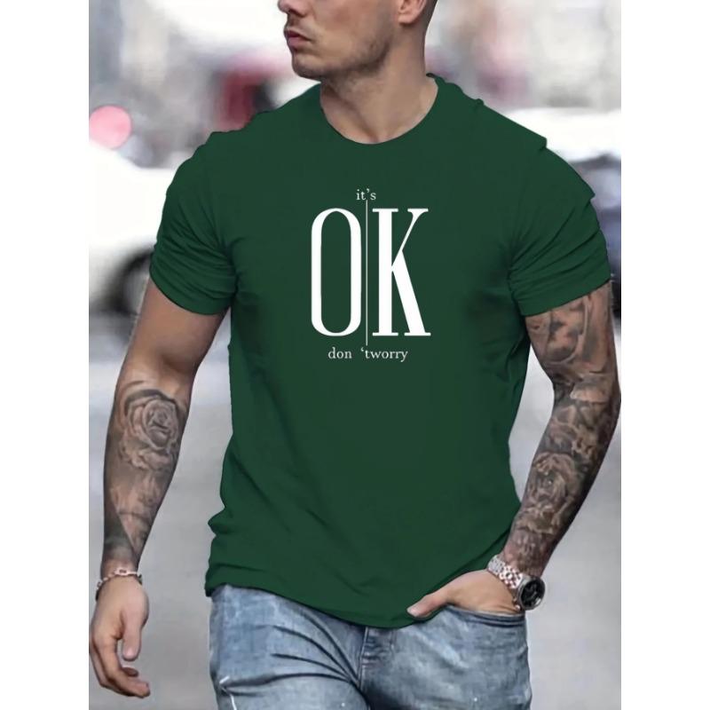 Men's Short Sleeved T-shirt, Round Neck Top, Letter Pattern Print, Comfortable, Casual, Summer, Loose Size