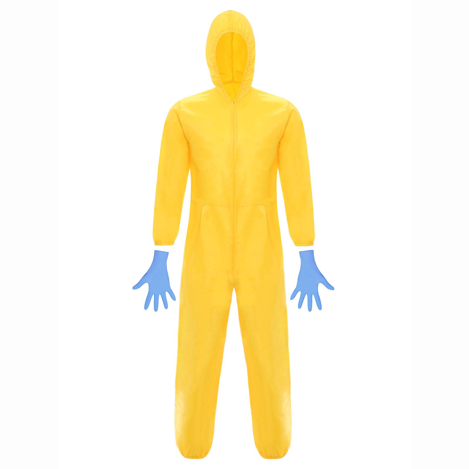 

Чоловічий комбінезон з капюшоном на все тіло, з довгими рукавами, на блискавці спереду, з еластичними отворами, комбінезон, костюм хімзахисту, костюм на Хелловін 180 жовтий