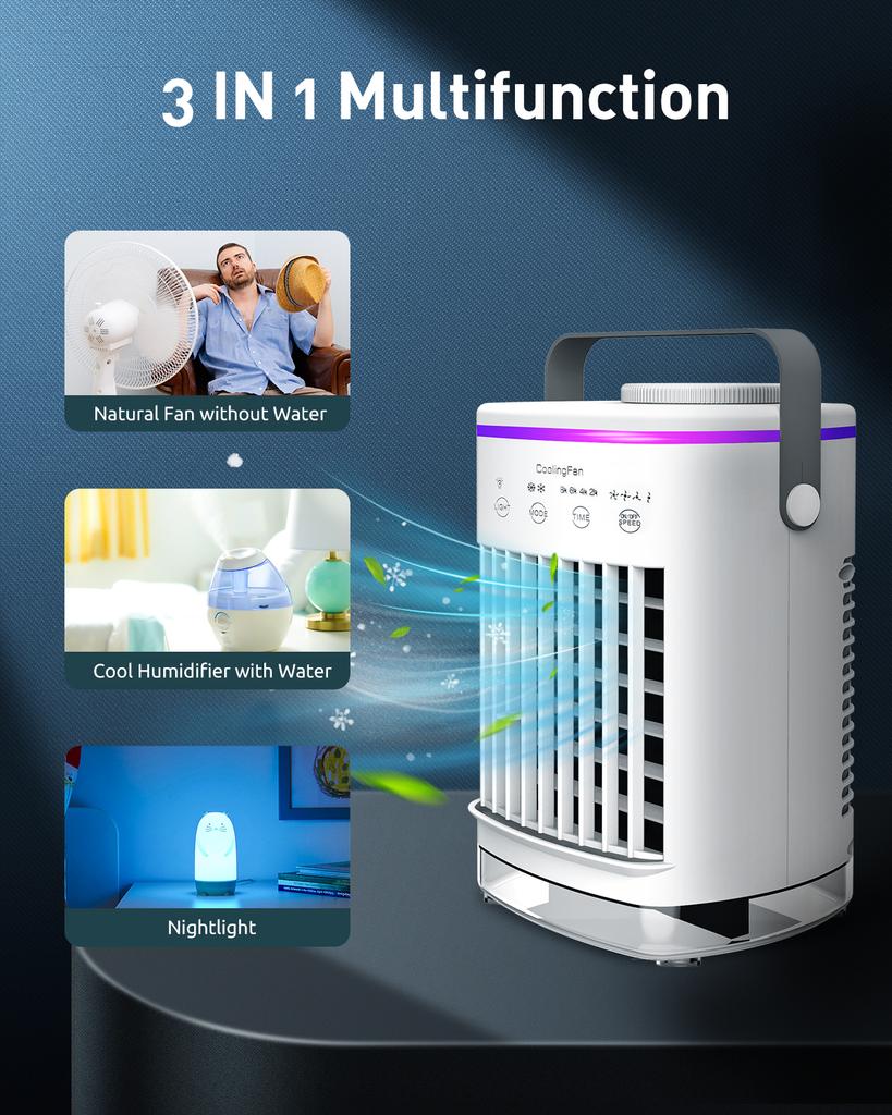 Portable Air Conditioner Mini Air Cooler Fan USB Air Conditioning 700ml Water Cooling Fan Humidifier For Home Room Office Desk