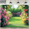 2D Floral Backdrop Green Lawn Rose Garden Party Background