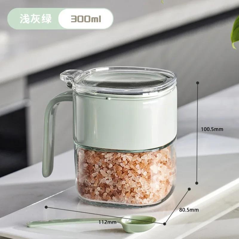 Simple Light Luxury Seasoning Box with Spoon,Food Grade Thickened Lead-free Glass,Transparent Flip Design, Comfortable Handle