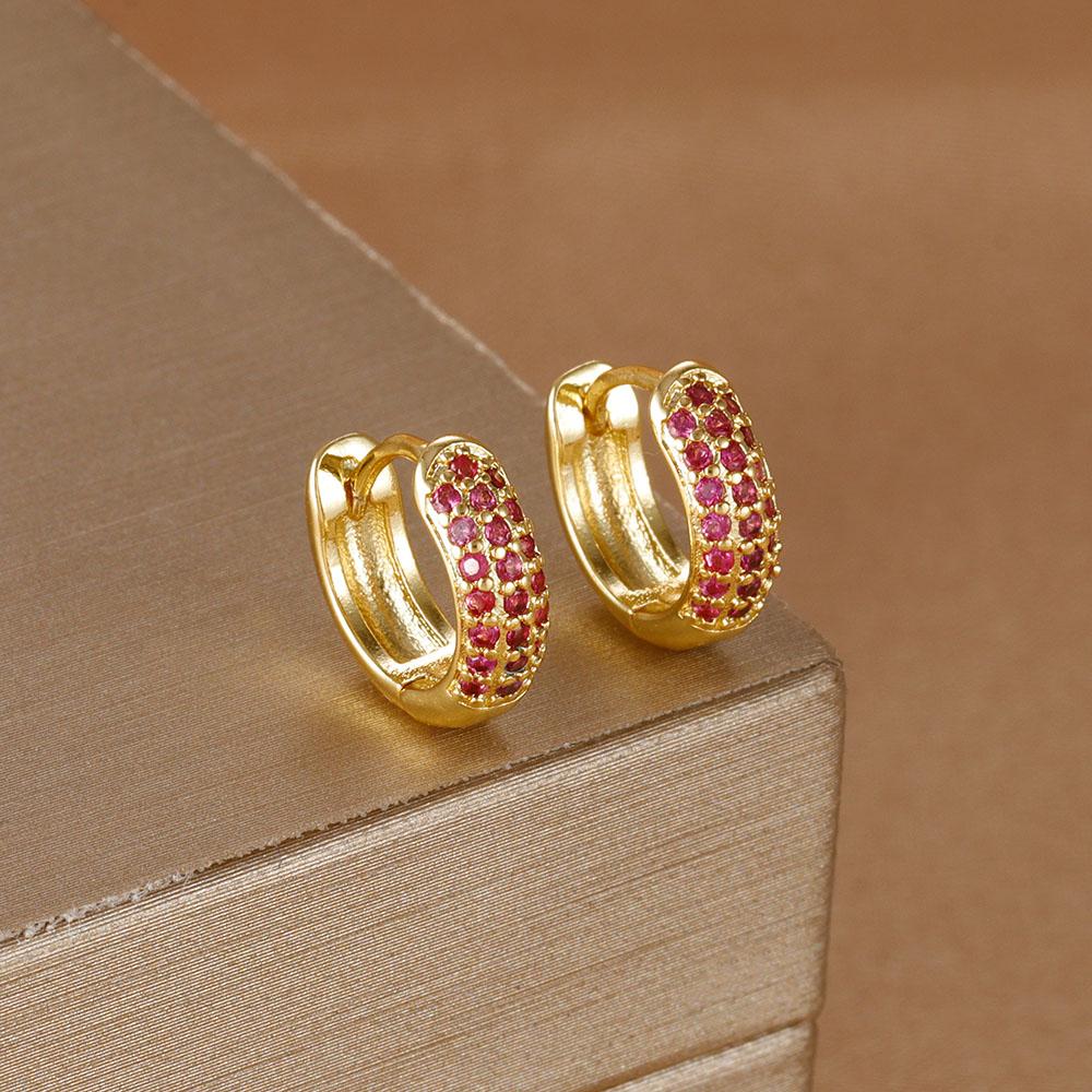 2 Stück Edelstahl Huggie Minimal Creolen für Damen Kleiner Mehrfarbiger Kristall Großer Runder Kreis Ohrring Piercing Schmuck