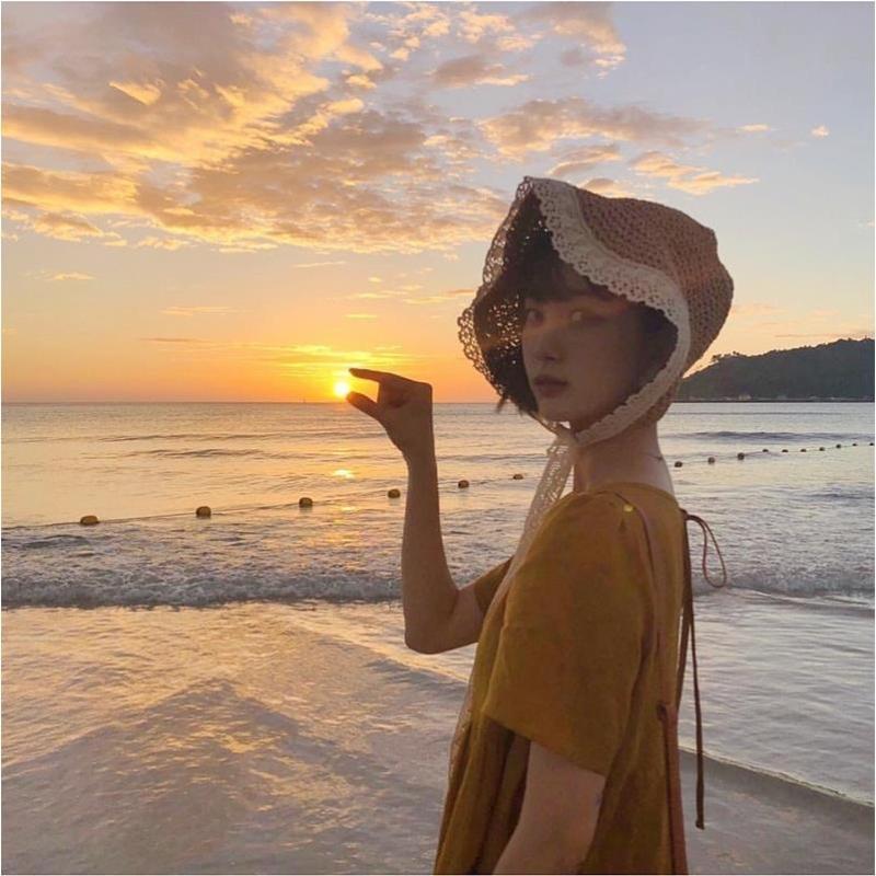Summer Bucket Hat Women Lace Sun Hats for Wide Brim Straw Beach Side Cap Floppy Female Straw Hat Lace Solid Fringe Straw Hat