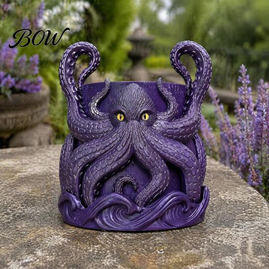 3D Printed Octopus Planter Planter, Artistic Coastal Plant Pot, Decorative Retro Ocean Theme Decor Container for Cactus, Succulents, Unique