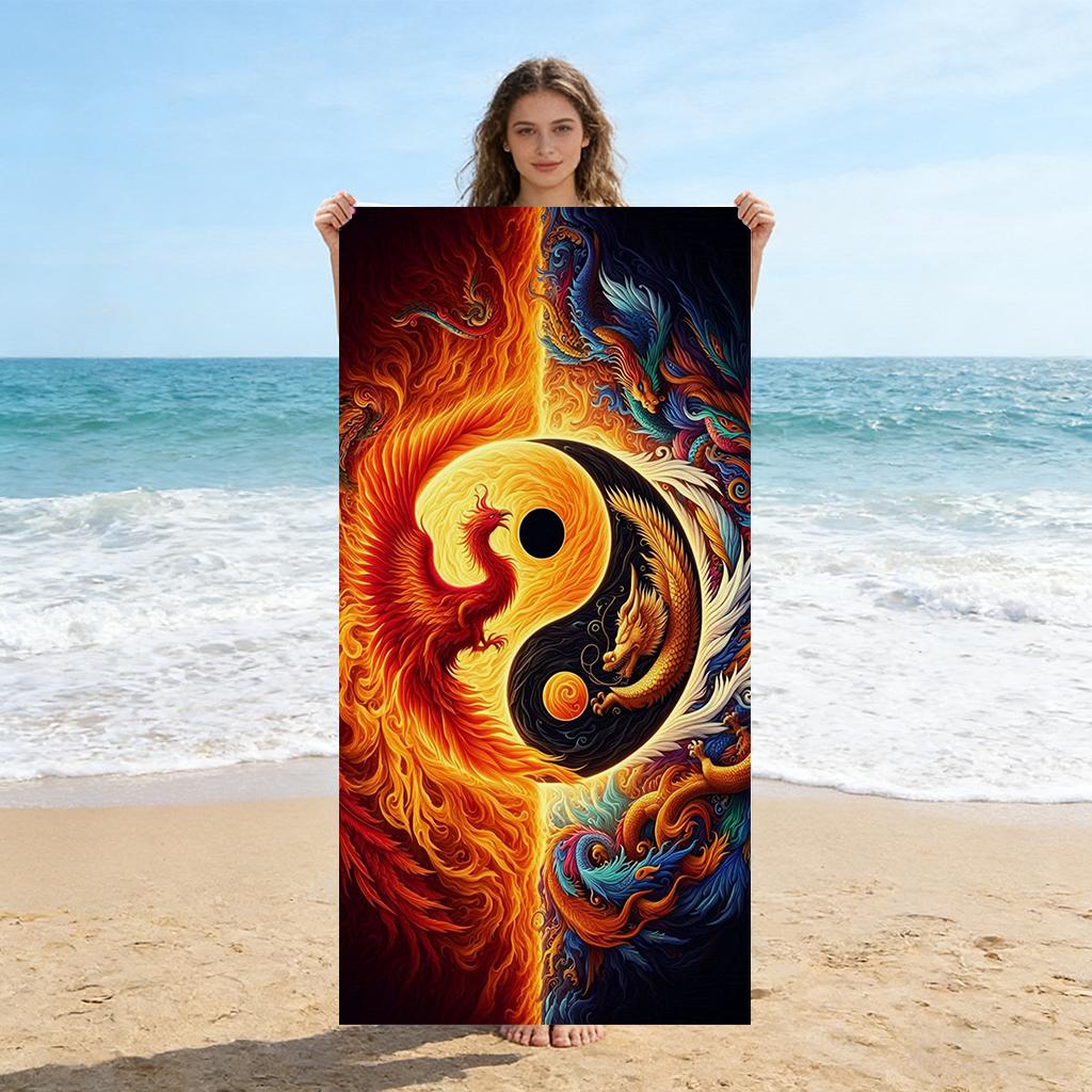 

1pc Traditional Chinese-style Tai Chi Beach Towel Quick-drying Towel Suitable for Seaside Pool Camping Yoga For Family Friend W30*H60(CM)