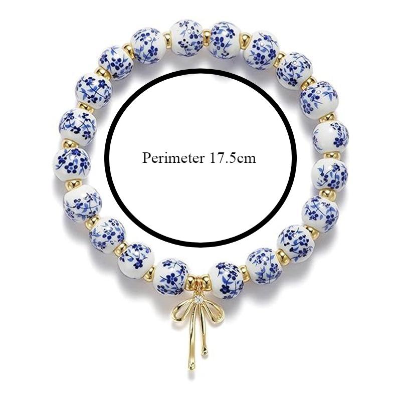 Blue And White Porcelain Bead Women's Necklace And Bracelet Set, Fashionable And Exquisite Accessory Gift