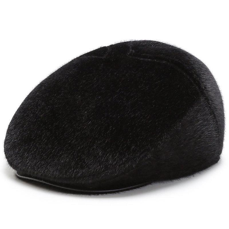 Chapéu de Inverno de Couro com Lã para Homens de Meia-Idade e Idosos - Boina à Prova de Vento e Protetora de Orelhas