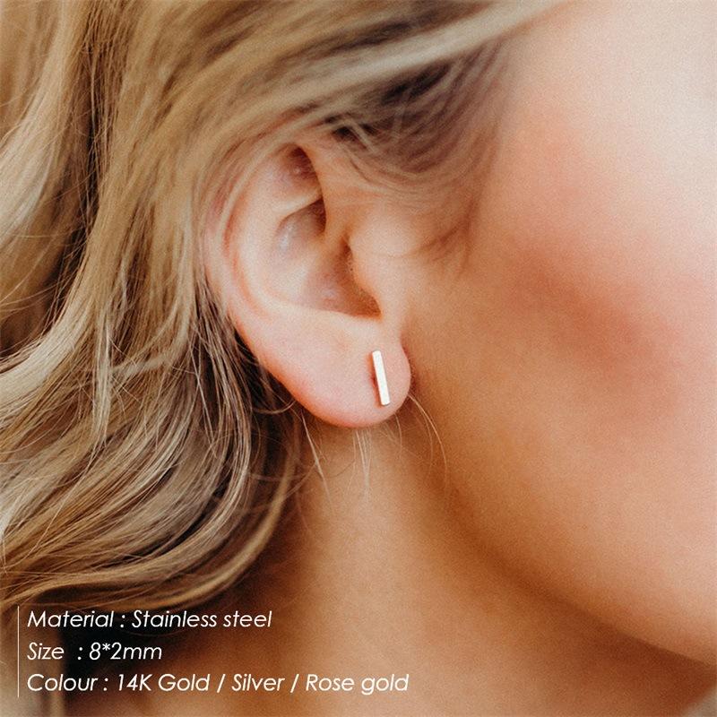CARLIDANA Simple Design Geometric Rose Gold Plated Earrings Stainless Steel Rectangle Square Stud Earrings for Women Jewelry