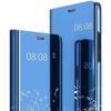 Coque pour Samsung Galaxy A15 4G-5G, 360° Antichoc, Effet Chromé Miroir, Flip Clear View avec Fonction de Suppport - Bleu