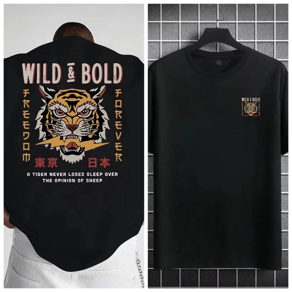Unisexs Wild Bold Tiger Print Tshirt Tokyo Japan Streetwear Casual Short Sleeve Cotton Tee