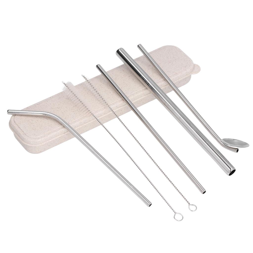 Portable 304 Stainless Steel Drinking Straws Spoon Set Reusable Cocktail Drinking Straws with 2