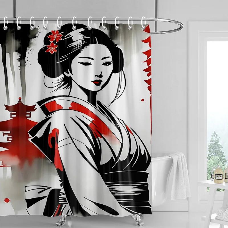 Závěs do sprchy v japonském stylu Gogi s retro potiskem postaviček, odolný proti vyblednutí, dělicí závěs do koupelny pro hotelovou a domácí dekoraci