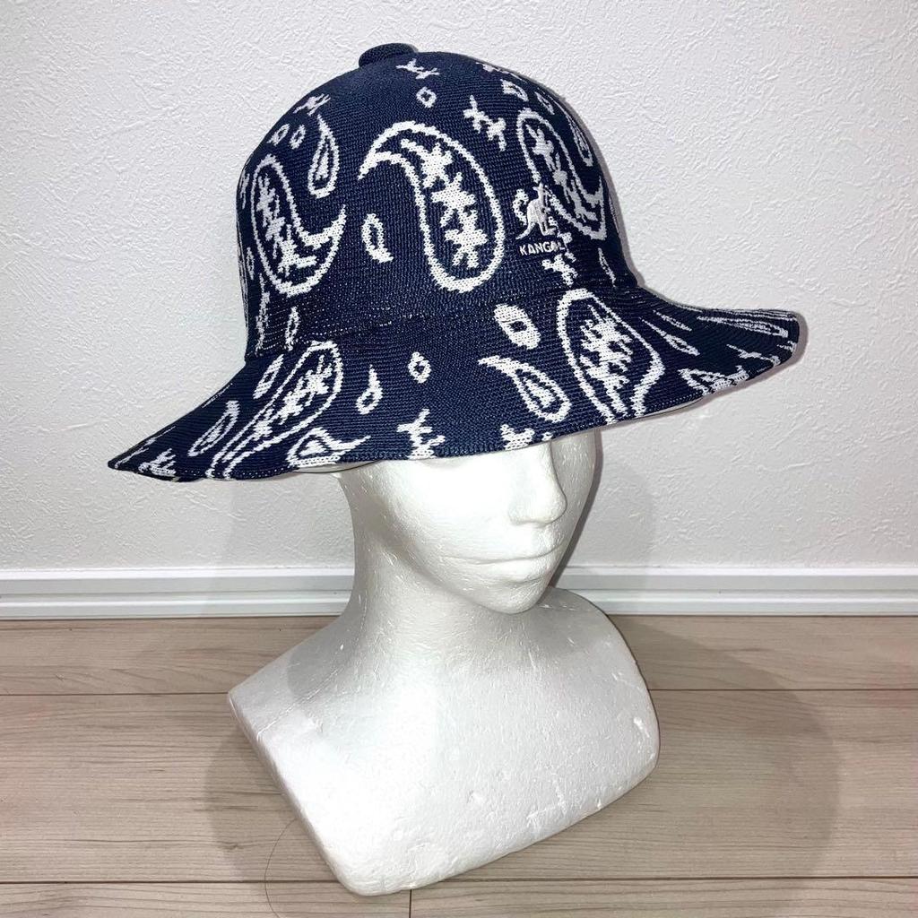 Used M Good Condition Kangol Paisley Pattern Long Brim Bucket Hat Navy Navy