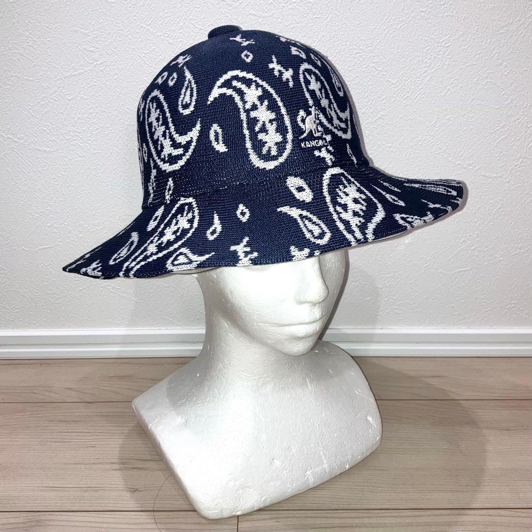 Used M Good Condition Kangol Paisley Pattern Long Brim Bucket Hat Navy Navy