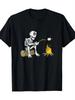 Skeleton Roasting Marshmallow Graphic Tee Funny Camping Casual Cotton Short Sleeve TShirt for Unisex